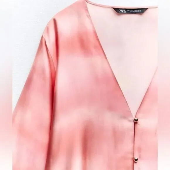 Zara V-neck Long Sleeve Blouse Pink Size Medium - Picture 4 of 5